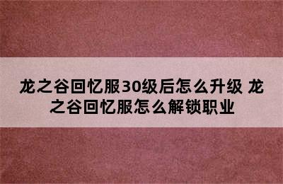 龙之谷回忆服30级后怎么升级 龙之谷回忆服怎么解锁职业